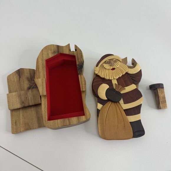 Handcrafted Carved Wood Puzzle Box Gift Jewelry Trinket Box Santa Christmas - Picture 2 of 7